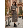 Kadın Uzun Kollu Balıkçı Yaka Leopar Desenli Midi Boy Elbise