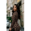 Kadın Uzun Kollu Balıkçı Yaka Leopar Desenli Midi Boy Elbise