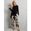 Kadın Uzun Kollu Bisiklet Yaka Asimetrik Kesim Detaylı Viskon Bluz Ve çiçek Desenli Iki Iplik Pantolon