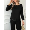 Kadın Uzun Kollu Bisiklet Yaka Pulpayetli Viskon Iki Iplik Bluz Ve Pantolon Ikili Takım