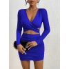 Kadın Uzun Kollu çapraz Dekolte Detaylı Mini Sandy Elbise