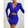Kadın Uzun Kollu çapraz Dekolte Detaylı Mini Sandy Elbise