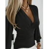 Kadın Uzun Kollu Derin V Yakalı önden Büzgülü Sandy Bluz