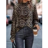 Kadın Uzun Kollu Gipe Detaylı Balıkçı Yaka Leopar Desenli Süprem Bluz