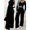 Kadın Uzun Kollu Göğüs Dekolteli Ithal Krep Bluz Ve Pantolon Ikili Takım