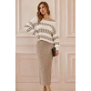 Kadın Uzun Kollu Kayık Yakalı Salaş Triko Bluz Ve Etek Ikili Takım