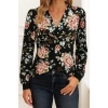 Kadın Uzun Kollu Kruvaze Yakalı Kelebek Desenli şardonlu Dalgıç Bluz