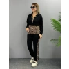 Kadın Uzun Kollu Leopar Detay Sweat Ve Yanı Leopar şerit Detay Pantolon Ikili Takım