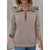 Kadın Uzun Kollu Leopar Yakalı Fermuarlı Waffle Bluz