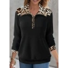 Kadın Uzun Kollu Leopar Yakalı Fermuarlı Waffle Bluz