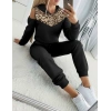 Kadın Uzun Kollu Omuzlardan Açık Leopar Desenli Kapşonlu Viskon Iki Iplik Bluz Ve Pantolon Ikili Takım