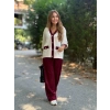 Kadın Uzun Kollu Ribanali Cep Detay Hırka Ve Bol Paça Pantolon Ikili Takım