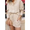 Kadın Uzun Kollu Salaş Gömlek Ve şort Keten Ikili Takım