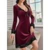 Kadın Uzun Kollu V Dantel Yakalı Mini Kadife Elbise