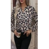 Kadın Uzun Kollu V Hakim Yakalı Leopar Desenli Süprem Bluz