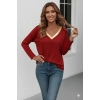 Kadın Uzun Kollu V Parlak Yaka Detaylı Viskon Bluz