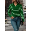 Kadın Uzun Kollu V Yaka çizgili Triko Bluz
