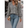Kadın Uzun Kollu V Yaka Kollar Gipe Detaylı Leopar Desenli Süprem Bluz