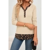 Kadın Uzun Kollu Yakadan Düğmeli Leopar Detaylı Kaşkorse Bluz