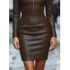 Kadın Uzun Kollu Yakalı Fermuarlı Mini Deri Elbise