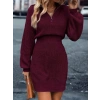 Kadın Uzun Kollu Yakası Fermuarlı Mini Triko Elbise
