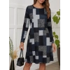 Kadın Uzun Kollu Yuvarlak Yaka Geometrik Süprem Elbise