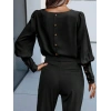 Kadın Uzun Kollu Yuvarlak Yakalı Düğmeli Ithal Krep Bluz