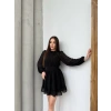 Kadın Yarım Balıkçı Yaka Kolları Transparan Astarlı Full şifon Elbise