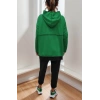 Kadın Yeşil Kapşonlu Etek Ucu Detay Arma Ters Dikiş Gorunumlu Ikili Takım