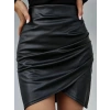 Kadın Yüksek Bel Yandan Fermuarlı Pileli Mini Deri Etek