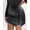 Kadın Yüksek Belli Yandan çivili Mini Deri Etek