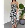 Kadın Zebra Baskılı Omuz Askılı Sırt Dekolteli Yırtmaç Detay Elbise