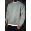 Kışlık Bisiklet Yaka Üç İplik Basic SweatShirt - Gri