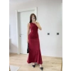 Kolsuz Büzgülü Uzun Elbise - Kırmızı