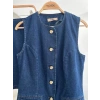 Kolsuz Yelekli Mini Etekli Denim Takım 10164