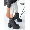 Lonji Siyah Cilt Topuklu Bot