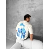 Ön Ve Arka Baskılı Oversize Bisiklet Yaka T-shirt- Beyaz