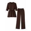 Osy Modal Yumuşak Dokulu Kuşaklı Tesettür Takım Salaş Kalıp 4/3 Kol Katlanmış Kol İkili Takım - Kahverengi