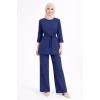 Osy Modal Yumuşak Dokulu Kuşaklı Tesettür Takım Salaş Kalıp 4/3 Kol Katlanmış Kol İkili Takım - Lacivert