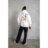 Oversize Üç İplik Şardonlu Kapüşonlu Sweatshirt – Beyaz “Other Lives” Ön Ve Arka Baskılı, Kanguru Cepli, Ribanalı Rahat Kışlık Model Beyaz