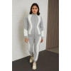 Premium Parçalı Eşofman Takım - Dik Yaka Fermuarlı Sweatshirt - Gri