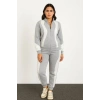 Premium Parçalı Eşofman Takım - Dik Yaka Fermuarlı Sweatshirt - Gri