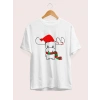 Ren Geyiği Baskılı Noel İçin T-shirt - Beyaz