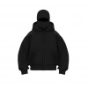 Samuray Ninja Çift Kapşonlu ZIP Fermuarlı Kanguru Çepli Hoodie Maske Detaylı Swetshirt - Siyah
