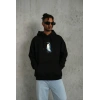 Siyah Oversize Hoodie - Sırt Baskılı Survivor Penguin Temalı, Felsefi Yazılı Kapüşonlu Sweatshirt - Siyah