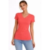 T-Shirt V Yaka Slim Fit Likralı Tişört Günlük Basic Body - Nar Çiçeği
