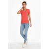 T-Shirt V Yaka Slim Fit Likralı Tişört Günlük Basic Body - Nar Çiçeği
