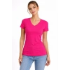 T-Shirt V Yaka Slim Fit Likralı Tişört Günlük Basic Body - Pembe