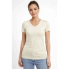 T-Shirt V Yaka Slim Fit Likralı Tişört Günlük Basic Body - Taş