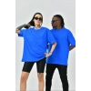 Unisex Basic Bisiklet Yaka Oversize T-Shirt - Mavi